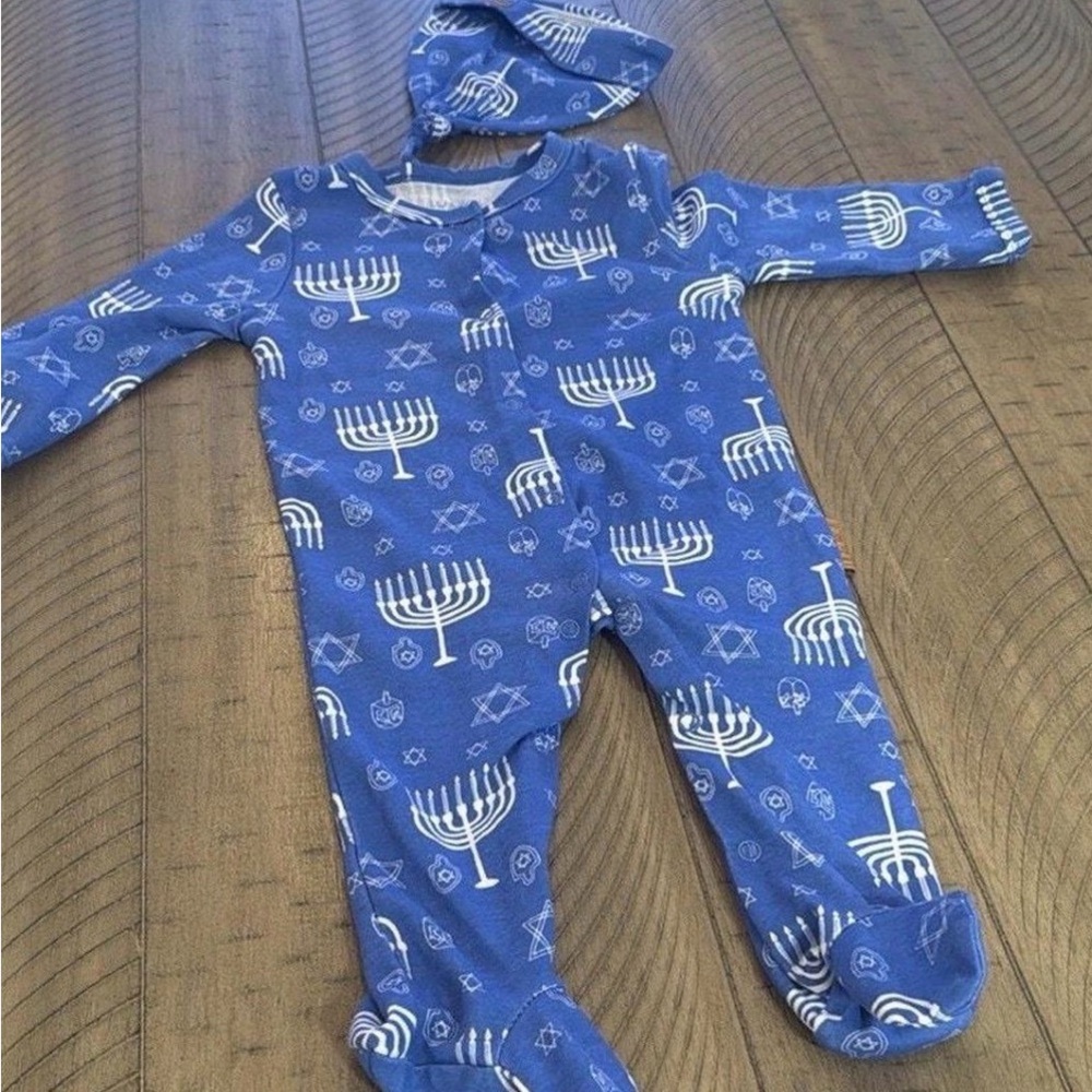 Lilia & Jack Blue Hanukkah Kids One Piece w/ hat